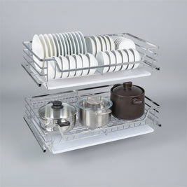 Tiroir coulissant double en acier inoxydable VidaXL, design robuste, pour rangement pratique et moderne.