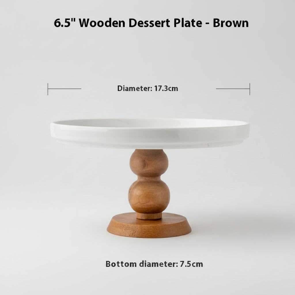 Plateau à dessert en bois et porcelaine VidaXL, design élégant avec surface en bois et bord en porcelaine blanche.