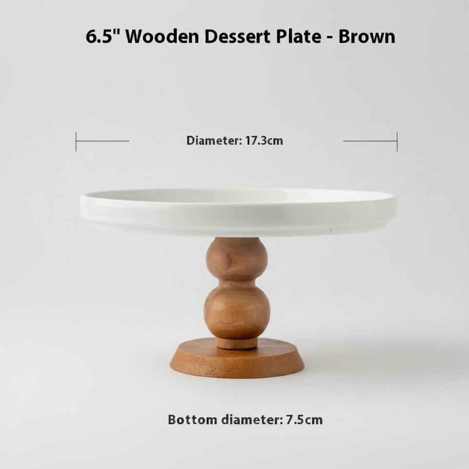 Plateau à dessert en bois et porcelaine VidaXL, design élégant avec surface en bois et bord en porcelaine blanche.