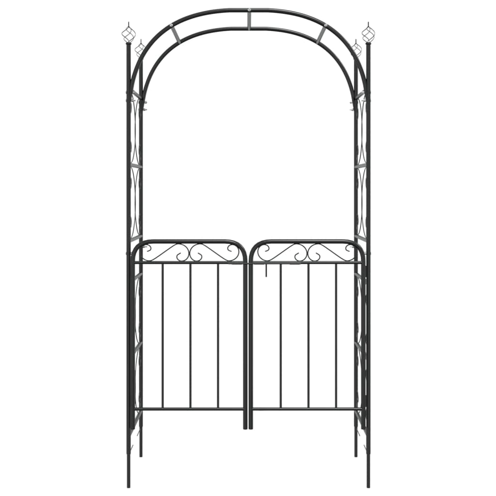 Garden Arch with Gate Black 108x45x235 cm Steel - HAUSSLYON