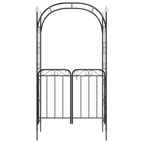Garden Arch with Gate Black 108x45x235 cm Steel - HAUSSLYON