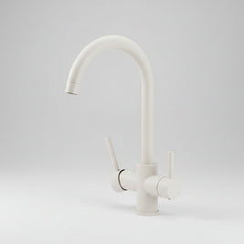 Robinet de cuisine RENFAN Laval en acier inoxydable avec poignée et bec tournant, installation moderne et élégante.