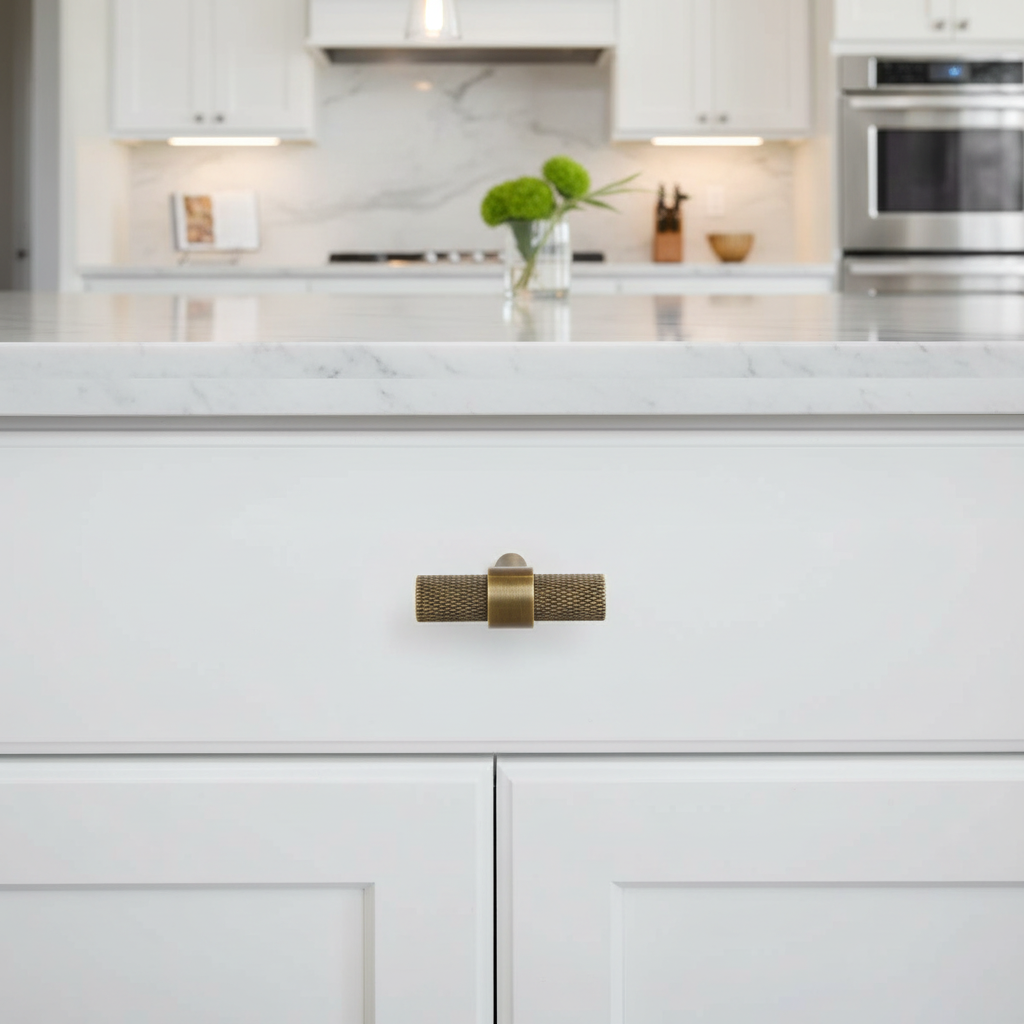 Bouton d'armoire RENFAN Rillieux, finition simple, en métal avec bouton rond blanc pour meubles de rangement.