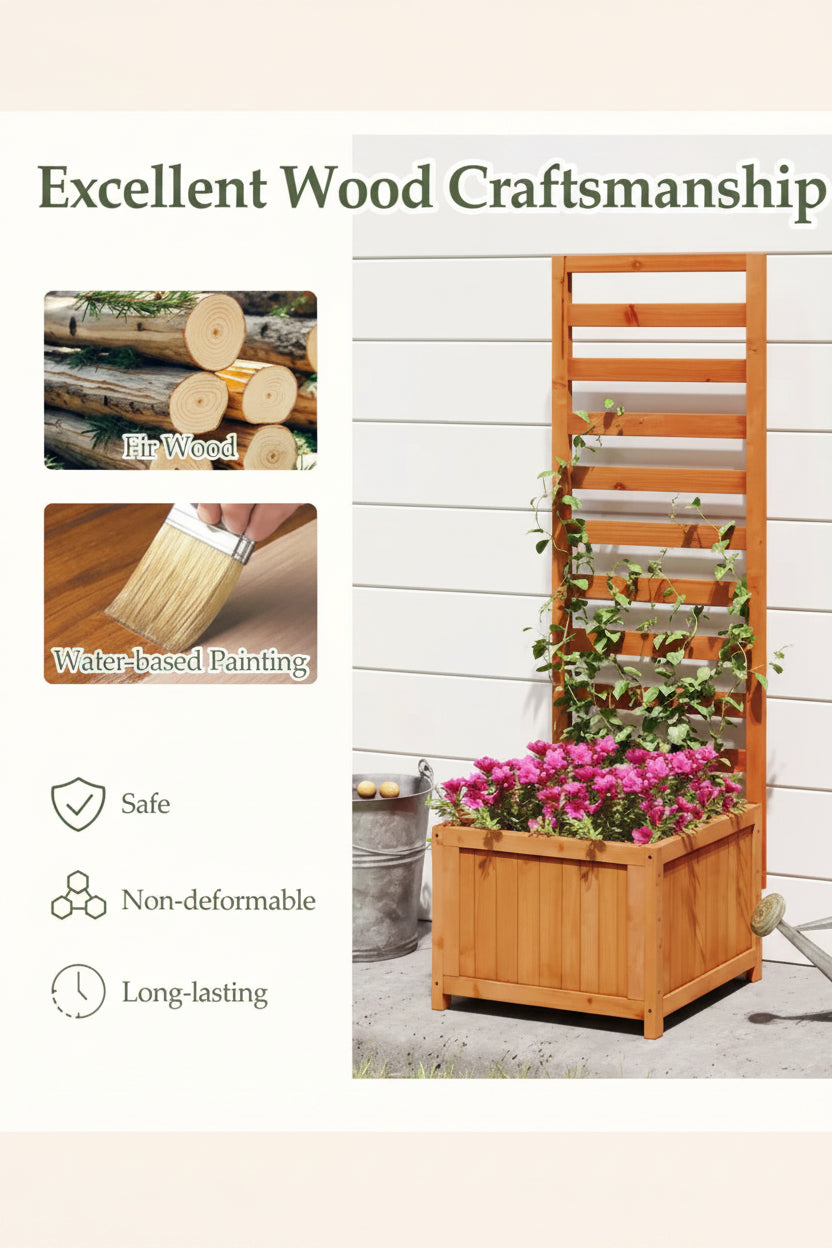 2-in-1 Wooden Raised Garden Bed With Trellis, Efficient Drainage System For Climbing Plants & Flowers - HAUSSLYON