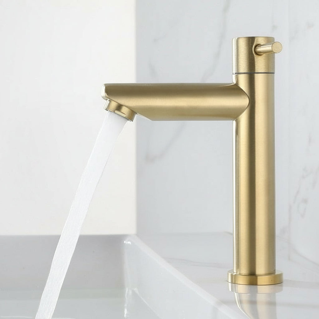Stainless Steel Brushed Gold Ingle Handle Faucet With Cold Basin - HAUSSLYON