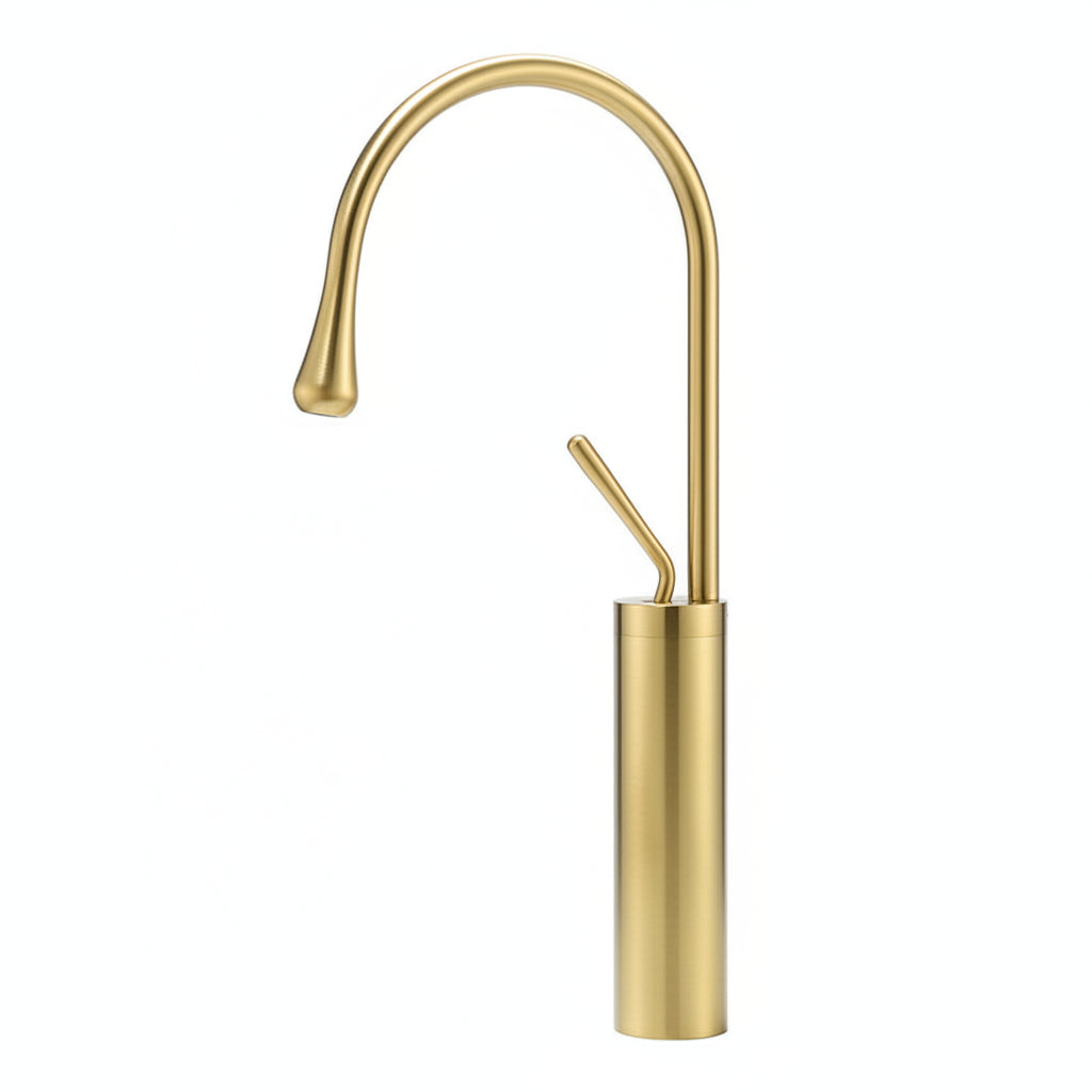 Water Drop Faucet All Copper Brushed Gold Above Counter Basin - HAUSSLYON