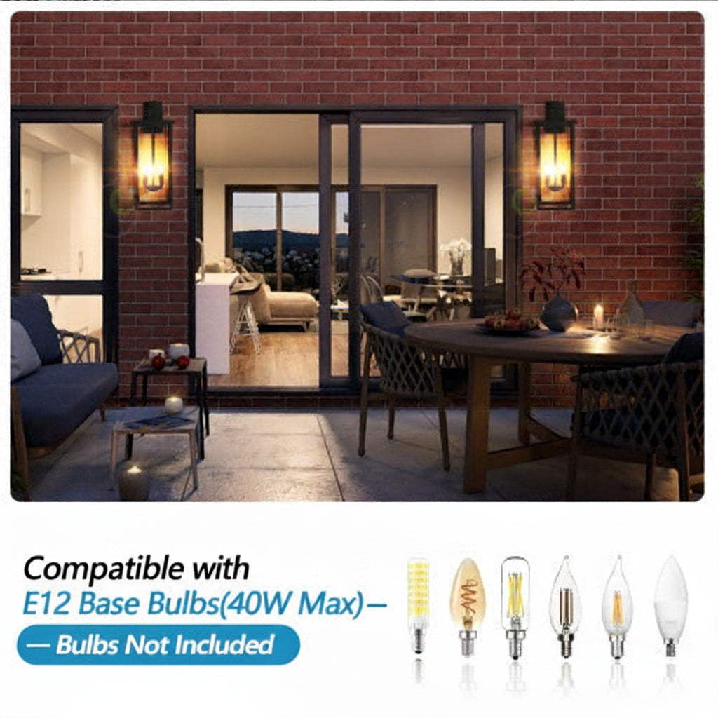 26H 1ps Modern Outdoor Wall Lanterns With Black Metal Frame And Clear Glass, 4 E12 Bulb Socket, Weatherproof Wall Sconces For Porch, Garden, Patio No Bulbs - HAUSSLYON