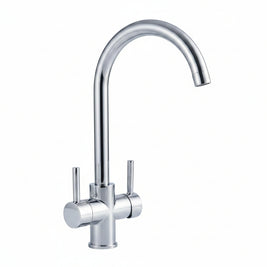 Robinet de cuisine RENFAN Laval en acier inoxydable avec poignée tournante et bec flexible, installation murale.