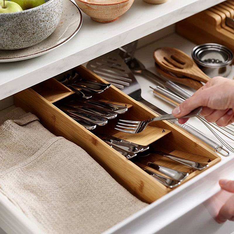 Kitchen Drawer Bamboo Grid Fork And Knife Storage Box - HAUSSLYON