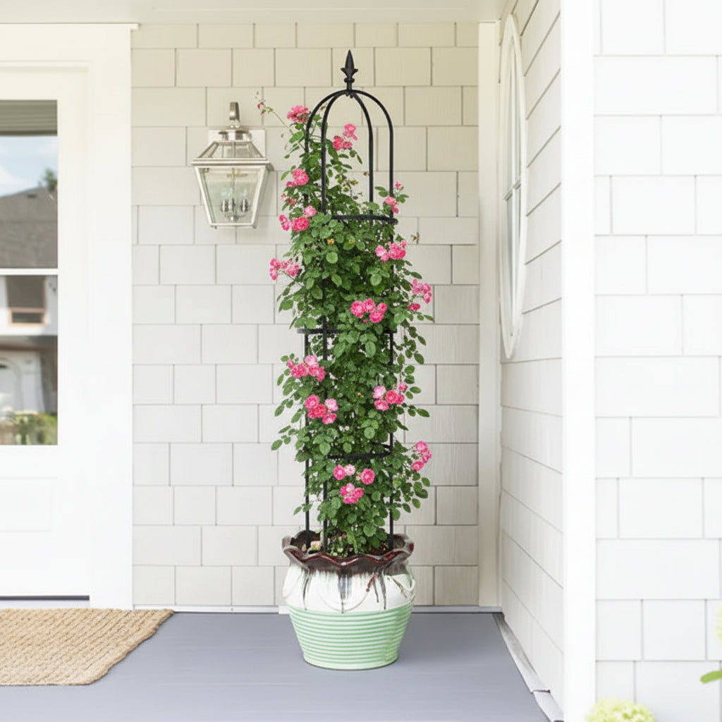 6.2ft Garden Obelisk Trellis Lightweight Rustproof Plastic Coated Metal Tall Tower Trellis Stand - HAUSSLYON