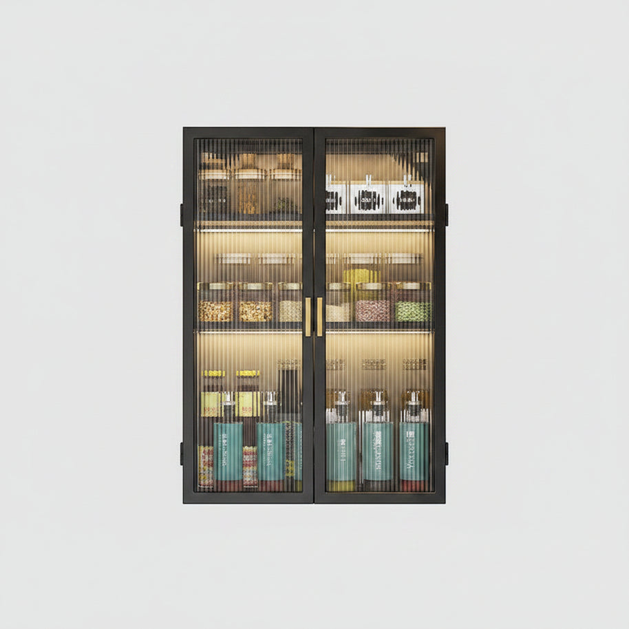 Cabinet mural vitré Harlem de HAUSSLYON avec portes en verre et structure en bois, design moderne et élégant.