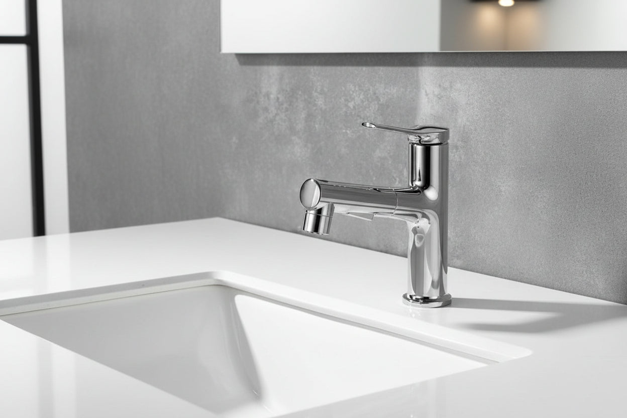 Copper Body Can Be Pulled White Multi-gear Adjustment Hot And Cold Faucet - HAUSSLYON