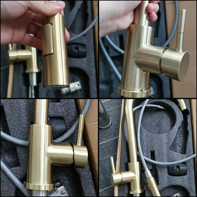 Full copper pull-out rotatable kitchen faucet - HAUSSLYON