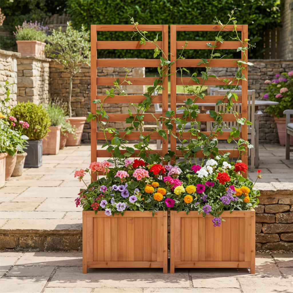 2-in-1 Wooden Raised Garden Bed With Trellis, Efficient Drainage System For Climbing Plants & Flowers - HAUSSLYON