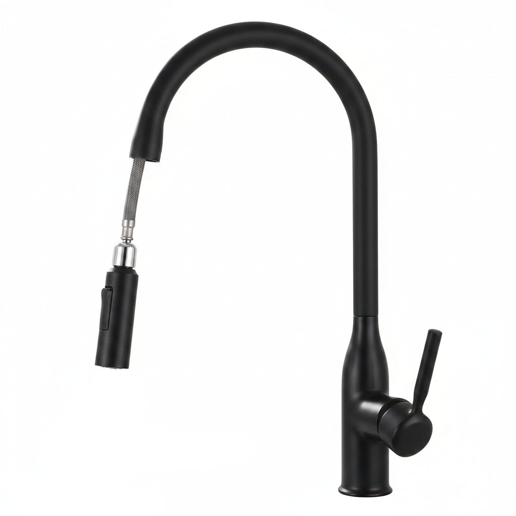 Copper Gun Gray Kitchen Faucet Pull-out Hot And Cold Double Water Outlet Rotatable - HAUSSLYON