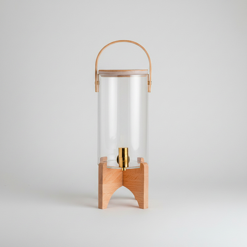 Distributeur de boisson en bois wenge de la marque PREMIUM GOODS, avec un design élégant et un compartiment pour boissons.