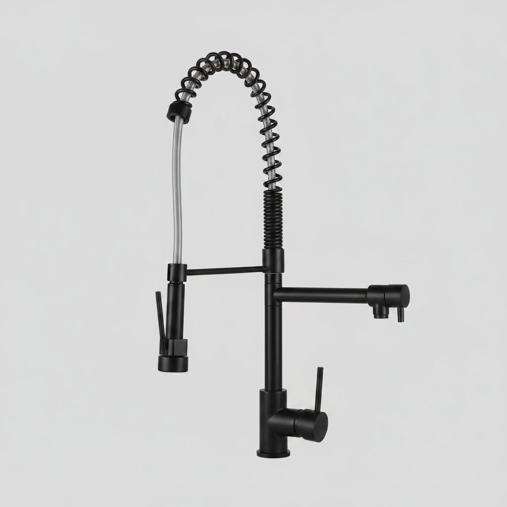 Robinet extractible VidaXL en acier inoxydable avec poignée rotative, pour évier de cuisine.
