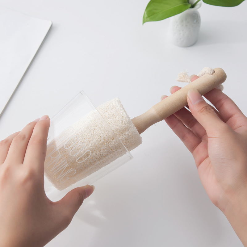 Natural Loofah Bottle Cup Brush Wooden Handle - HAUSSLYON