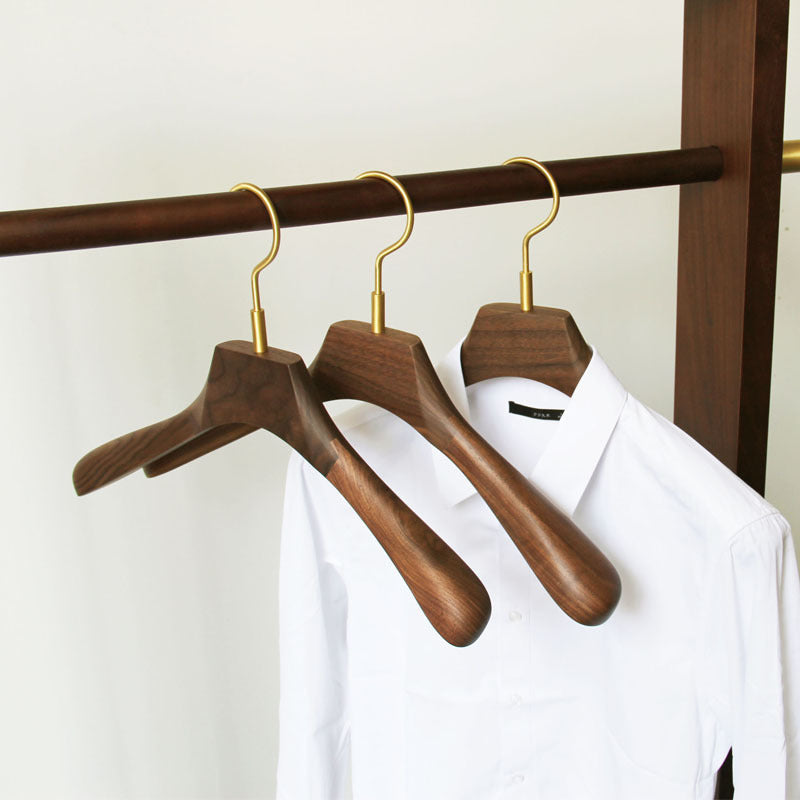 Black Walnut Solid Wood Brass Clothes Support Non-Slip Coat Hanger - HAUSSLYON