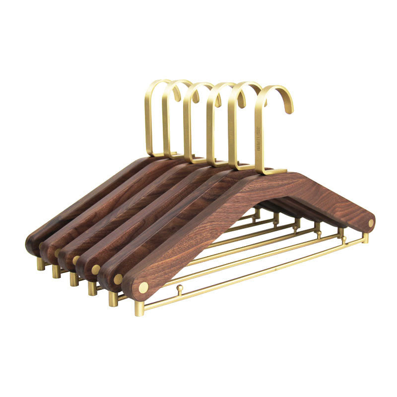 Black Walnut Solid Wood Brass Clothes Support Non-Slip Coat Hanger - HAUSSLYON