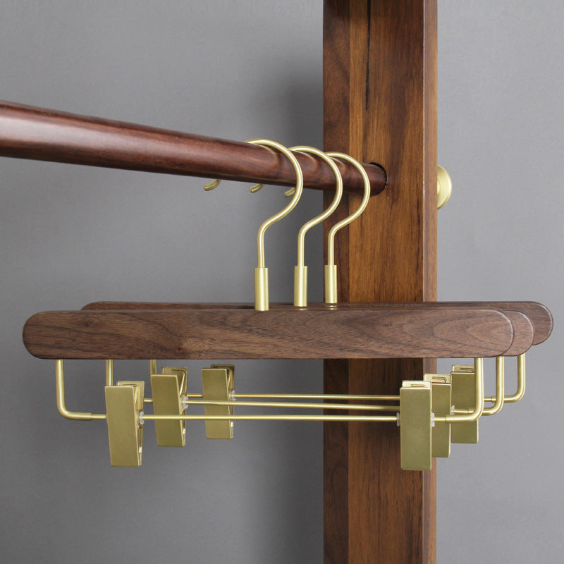 Black Walnut Solid Wood Brass Clothes Support Non-Slip Coat Hanger - HAUSSLYON
