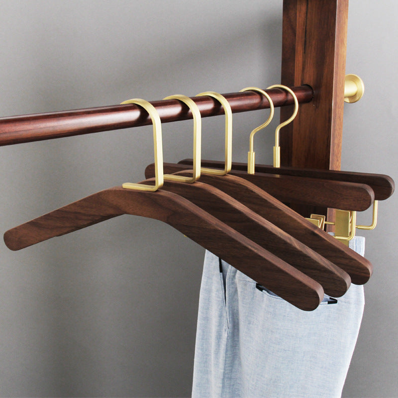 Black Walnut Solid Wood Brass Clothes Support Non-Slip Coat Hanger - HAUSSLYON