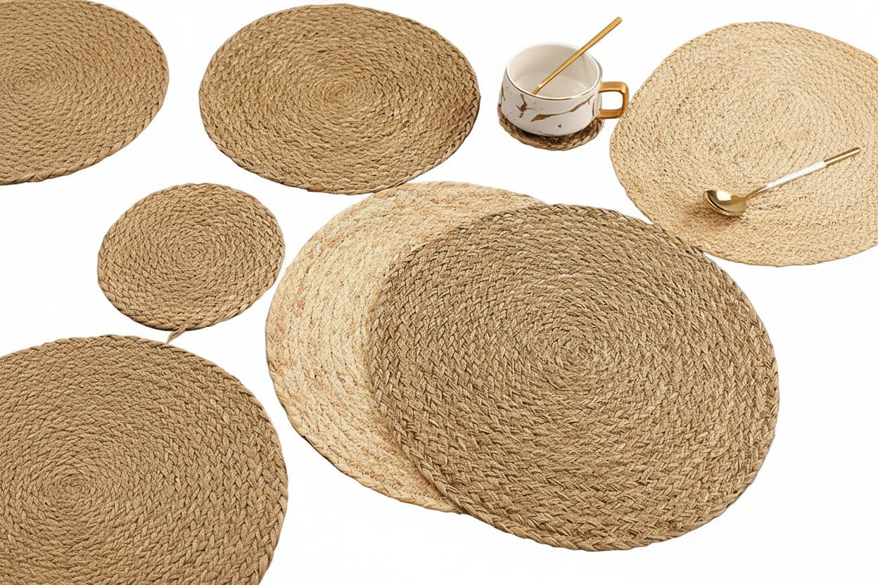 Japanese-Style Natural Aquatic Corn Husk Hand-Woven Placemats, Potholders, Round Western Food Coasters, Household Supplies - HAUSSLYON