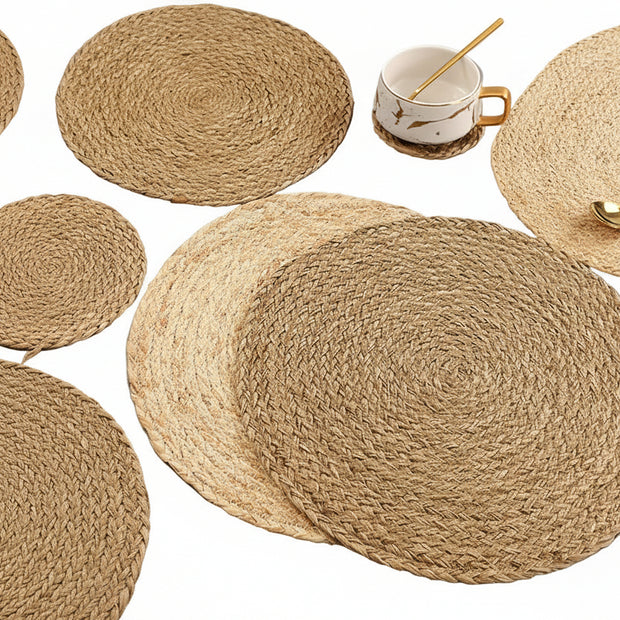 Japanese-Style Natural Aquatic Corn Husk Hand-Woven Placemats, Potholders, Round Western Food Coasters, Household Supplies - HAUSSLYON