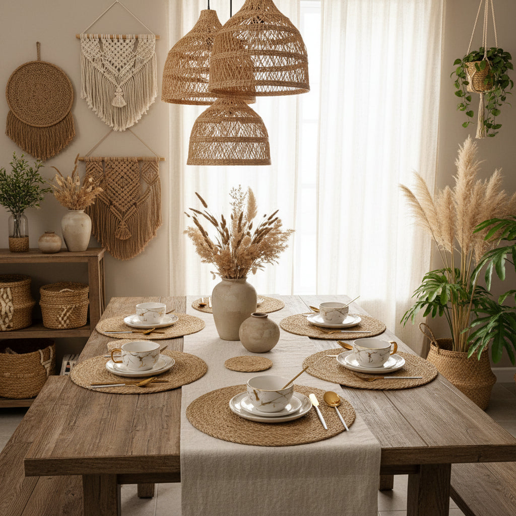 Japanese-Style Natural Aquatic Corn Husk Hand-Woven Placemats, Potholders, Round Western Food Coasters, Household Supplies - HAUSSLYON