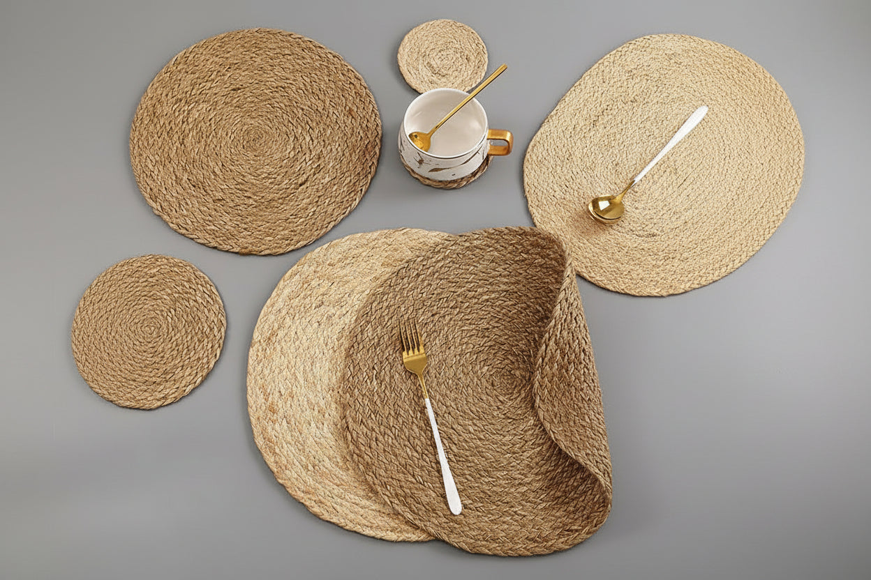 Japanese-Style Natural Aquatic Corn Husk Hand-Woven Placemats, Potholders, Round Western Food Coasters, Household Supplies - HAUSSLYON