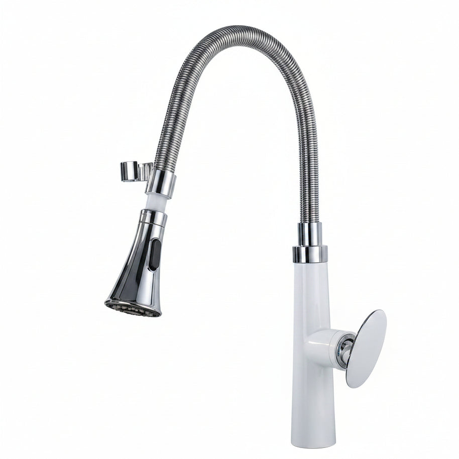 Robinet de cuisine HAUSSLYON Mondego, design moderne en acier inoxydable, avec manette de contrôle et bec tournant.