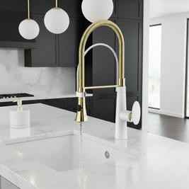 Robinet de cuisine VidaXL Mondego en acier inoxydable avec poignée rotative et douchette intégrée, installation facile.
