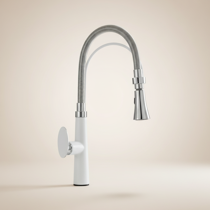 Robinet de cuisine VidaXL en métal avec levier, installation simple et design moderne, vue de face.