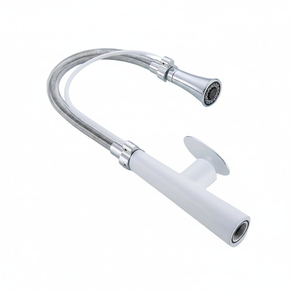 Robinet de cuisine VidaXL en inox avec poignée rotative et bec haut, installation simple, vue de face.