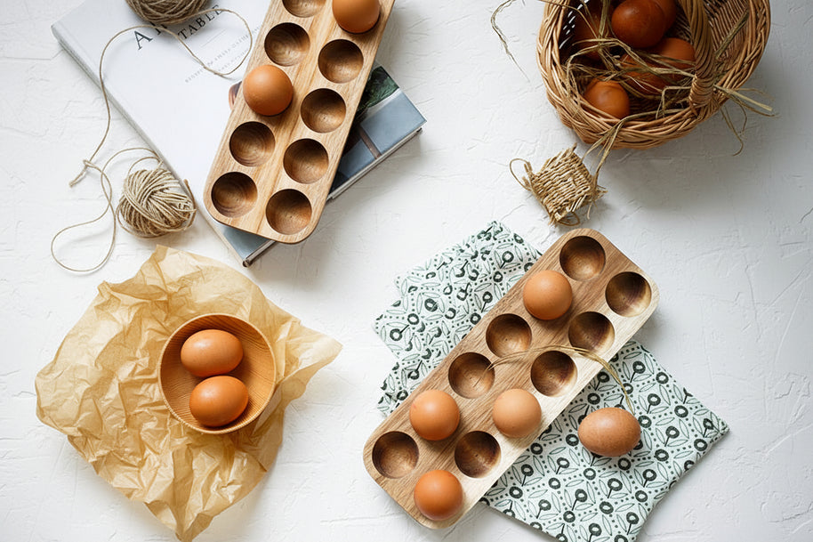 Palette d'œufs VidaXL dans la cuisine, en bois, avec plusieurs compartiments pour œufs, design pratique et fonctionnel.