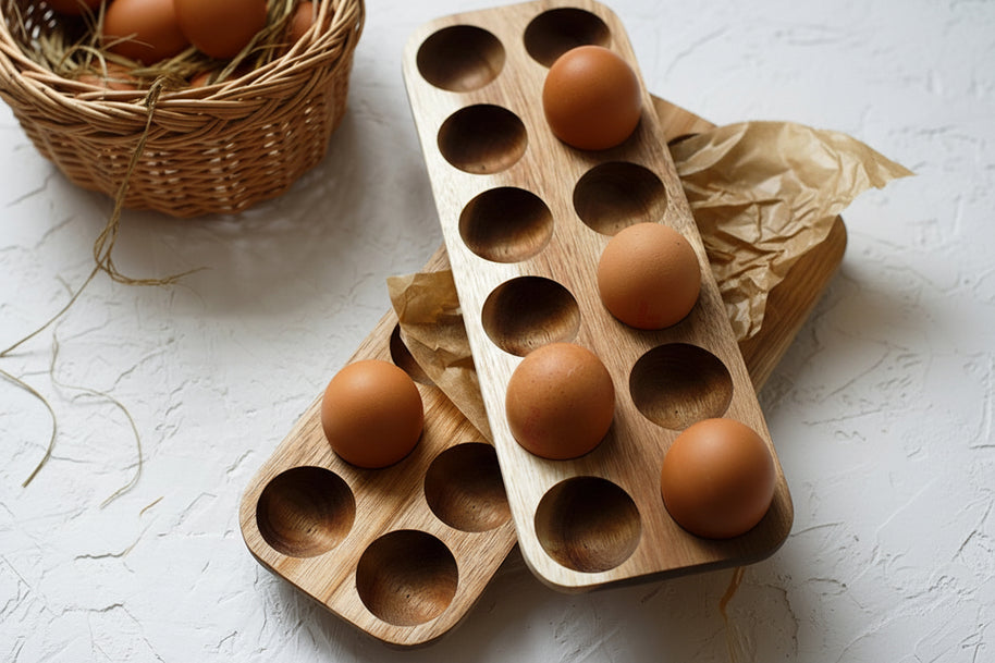 Palette d'œufs VidaXL pour la cuisine, en bois, avec plusieurs compartiments pour organiser les œufs.
