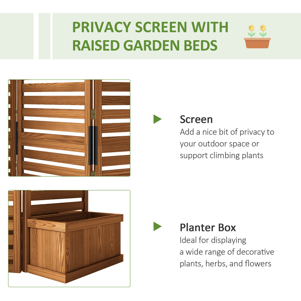 62.5" x 19" x 66" Wood Panel Trellis w/ 4 Planter Box Raised Bed for Garden Natural Wood - HAUSSLYON
