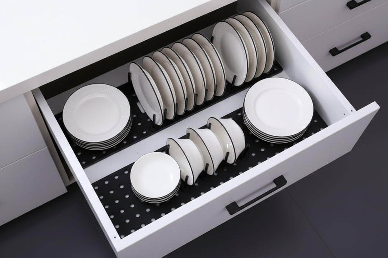 Kitchen Drawer Non Slip Partition Bowl Dish Storage Drain Rack - HAUSSLYON