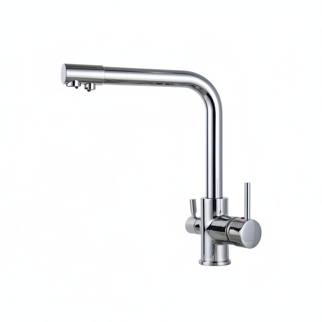 Robinet de cuisine VidaXL Chandler II en acier inoxydable avec poignée chromée et bec extensible, installation sur évier.