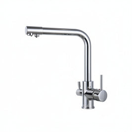 Robinet de cuisine VidaXL Chandler II en acier inoxydable avec poignée chromée et bec extensible, installation sur évier.