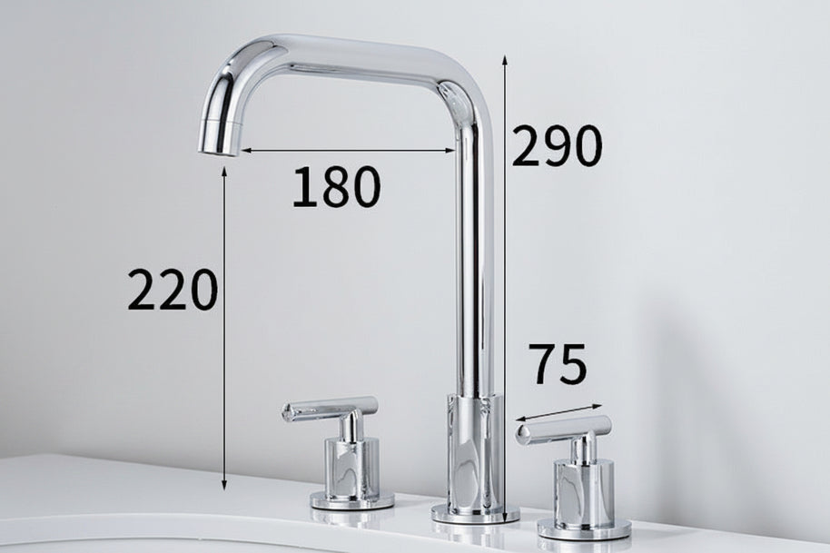 Robinet de salle de bain Haussslyon Buea avec poignée chromée et design moderne, fixé sur un lavabo.