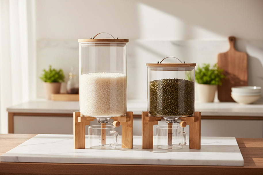 Conteneur alimentaire hermétique Hausslyon en bois wengé, parfait pour conserver aliments frais dans la cuisine.