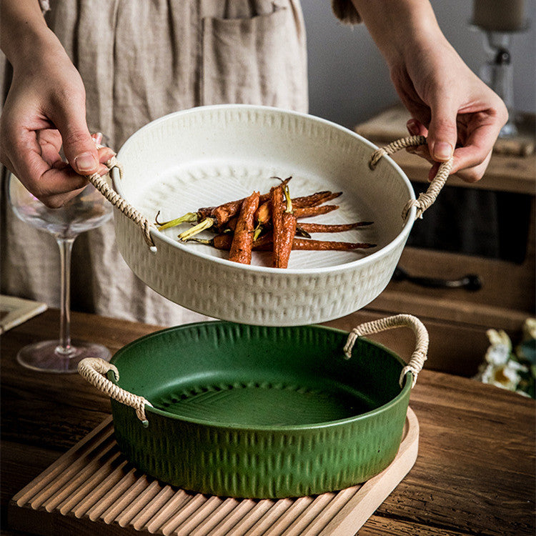 Household Handmade Binaural Ceramic Tableware Bowl - HAUSSLYON