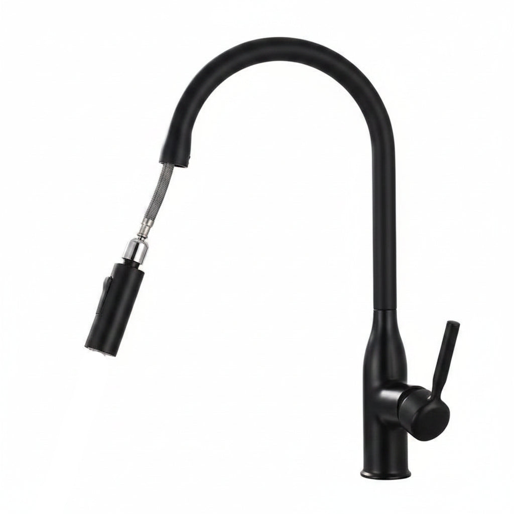 Copper Gun Gray Kitchen Faucet Pull-out Hot And Cold Double Water Outlet Rotatable - HAUSSLYON