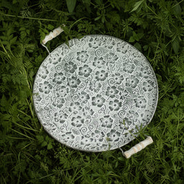 Plateau décoratif de service extérieur RENFAN AIX, en bois avec motif élégant, idéal pour la décoration et le service en plein air.