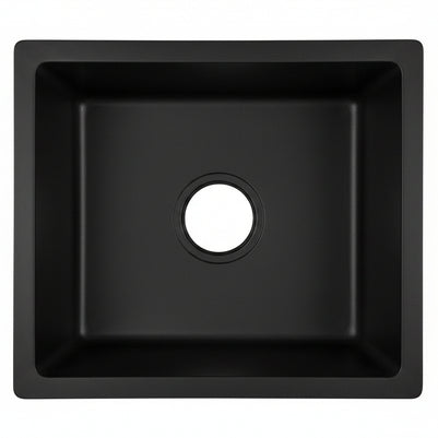 Évier de cuisine en granit Bordeaux de marque Hausslyon, surface noire avec double bac en pierre naturelle, design moderne.