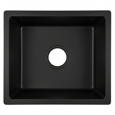 Évier de cuisine en granit Bordeaux de marque Hausslyon, surface noire avec double bac en pierre naturelle, design moderne.
