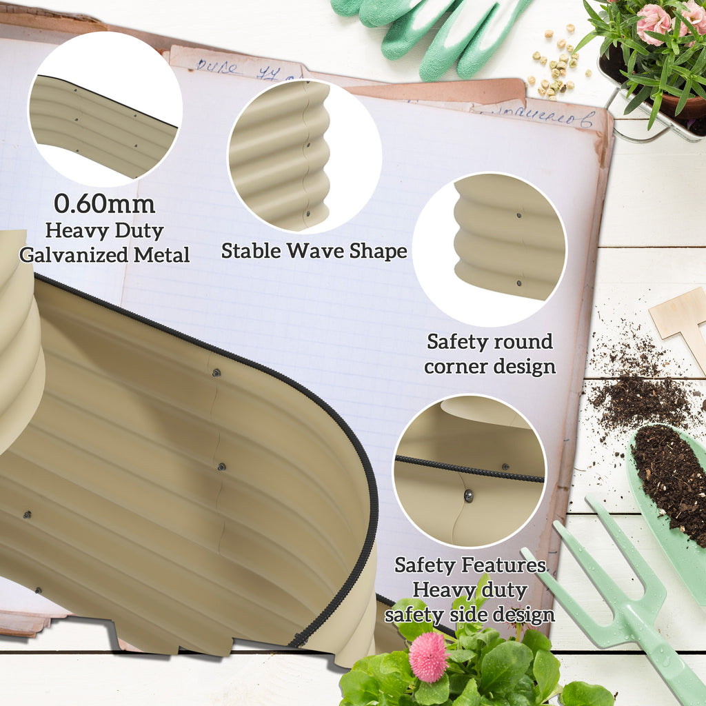 3-Tier Raised Garden Bed Set w/ Safety Edging, Open Bottom for Vegetables, Herbs, Flowers, 62.25" x 43" x 32.25", Cream - HAUSSLYON