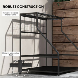 3-Tier Yard Tool Storage Rack, Garden Tool Organizer with Hooks for Long-Handled, Broom, Shovel, Blue - HAUSSLYON