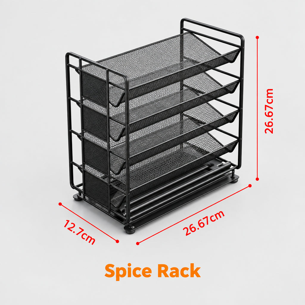 Étagère de rangement coulissante en métal pour épices HAUSSLYON, design pratique avec plusieurs niveaux de stockage.